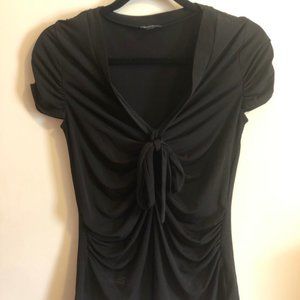 Nine West Black Ruched Tie Neck Blouse Sz S